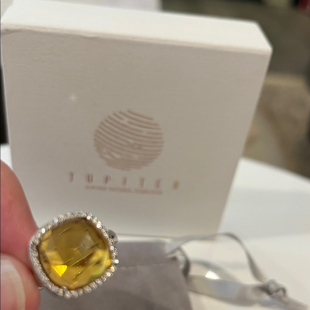 JUPITER Silver /Yellow Facet Gemstone Ring  Crystal Setting SIZE 6.5 BRAND NEW